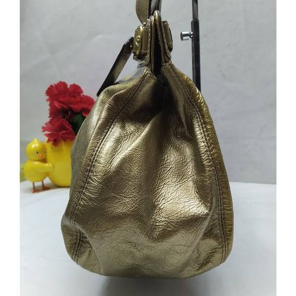 Coach Garnet Metallic Gold Leather Turnlock Double Handle Satchel Shoulder Bag - Picture 4 of 16